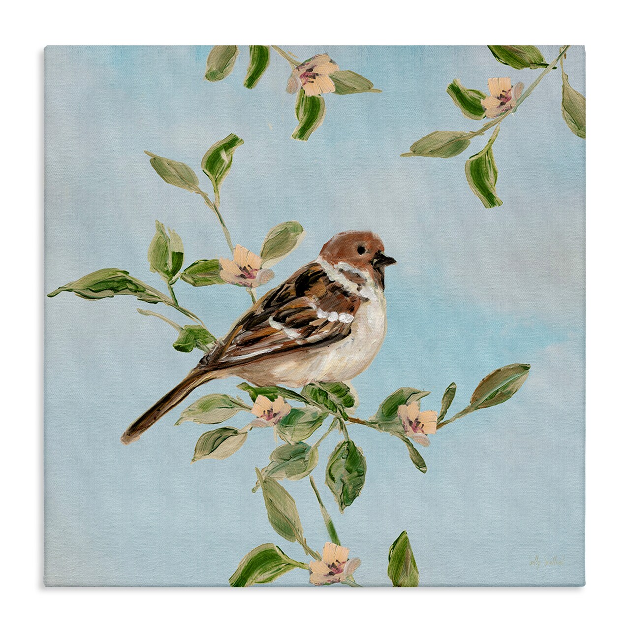 Stupell Industries Perched Sparrow Upon Leaves Canvas By Sally Swatland